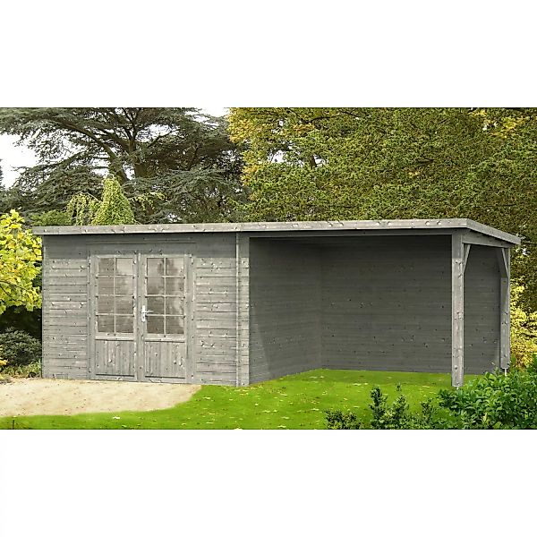 Palmako Ella Holz-Gartenhaus Grau Flachdach Tauchgrundiert 592 cm x 300 cm günstig online kaufen