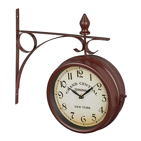 relaxdays Wanduhr Bahnhofsuhr doppelseitig in Braun günstig online kaufen