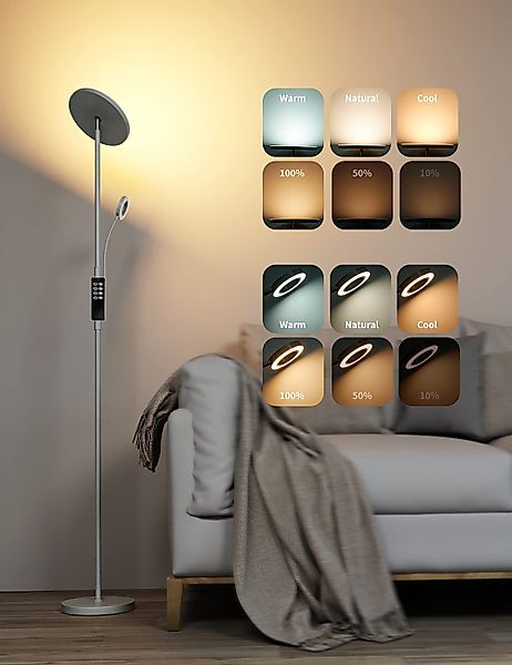 Auralum Stehlampe 35W Stehleuchte LED Dimmbar Grau, günstig online kaufen