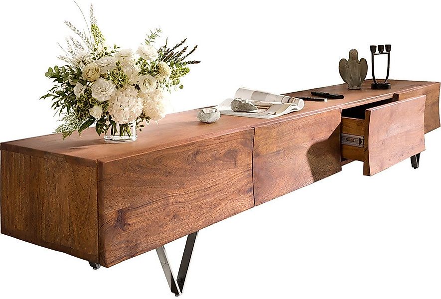 DELIFE Lowboard Wyatt, Akazie Braun 220 cm 4 Schübe V-Fuß Edelstahl günstig online kaufen