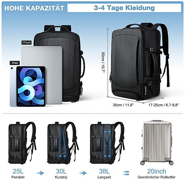 NULSTA Laptoprucksack 38L Rucksack Reiserucksack Wasserdicht günstig online kaufen
