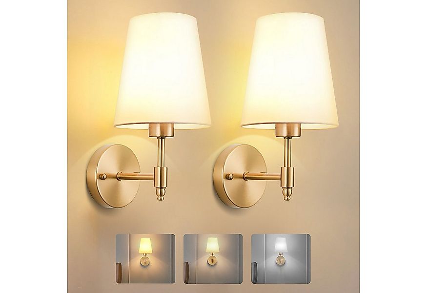 MUPOO Wandleuchte Kabellose Gold Wandleuchten mit Weißem Stoffschirm & 1 Gl günstig online kaufen
