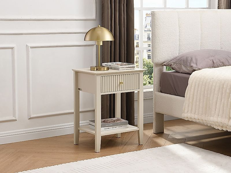 Nachttisch 1 Schublade & 1 Ablage – MDF – Beige – NIRIVA günstig online kaufen