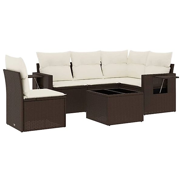vidaXL 6-Tlg Garten-Sofagarnitur mit Kissen Braun Poly Rattan 3252520 günstig online kaufen