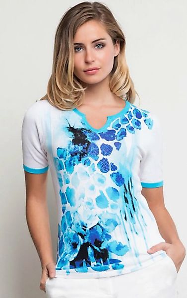 Passioni T-Shirt Weißes T-Shirt mit Blauem Floralprint mit Glitzersteinen günstig online kaufen