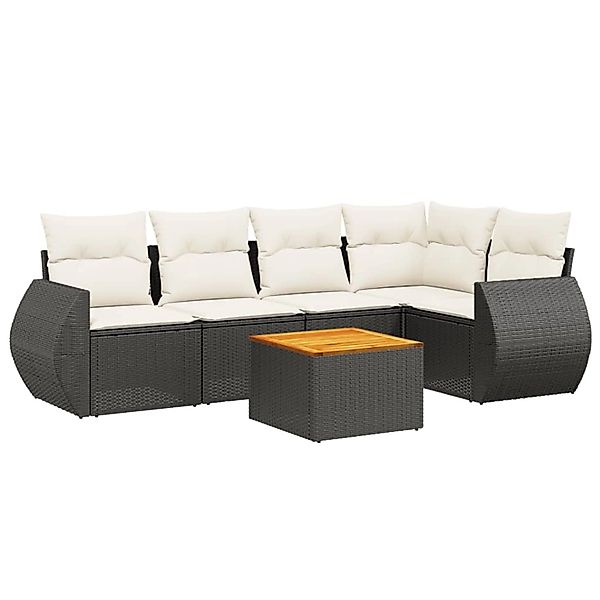 vidaXL 6-Tlg Garten-Sofagarnitur mit Kissen Schwarz Poly Rattan 3257323 günstig online kaufen