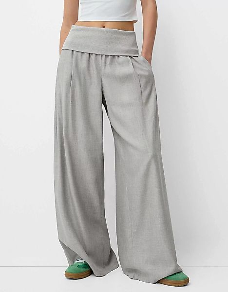 Bershka Wide-Leg-Hose Mit Umgeschlagenem Bund Damen S Grau günstig online kaufen