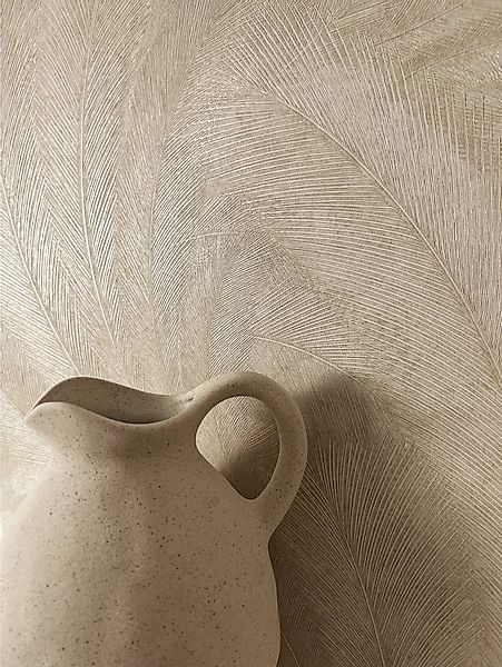 Newroom Vliestapete Savina Beige Tapete Dschungeltapete Palmen, Blätter, Le günstig online kaufen