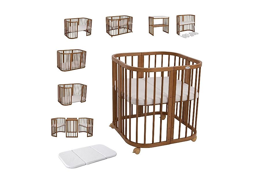 Waldin Babybett Mobiles Babybett aus Holz 7in1 mit Matratze, mitwachsend günstig online kaufen