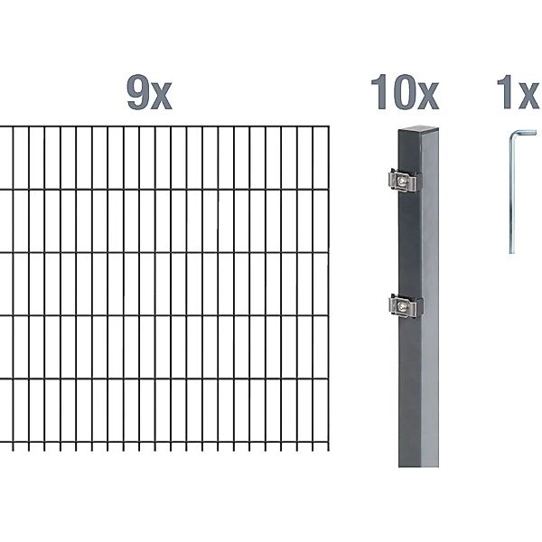Metallzaun Grund-Set Doppelstabmatte verz. Anthrazit beschichtet 9 x 2 m x günstig online kaufen