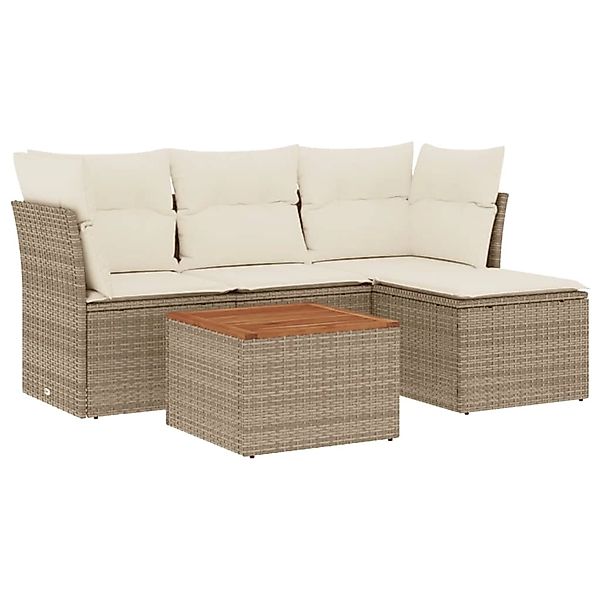 vidaXL 5-Tlg Garten-Sofagarnitur mit Kissen Beige Poly Rattan 3223608 günstig online kaufen