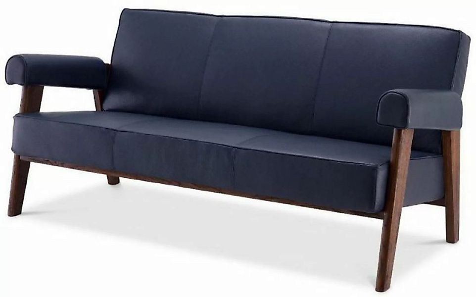 Casa Padrino Sofa Luxus Echtleder Sofa Blau / Braun 160 x 78 x H. 74 cm - W günstig online kaufen