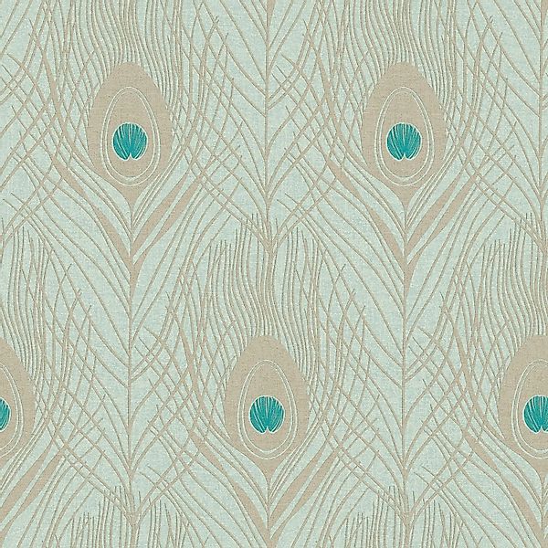 PROFHOME 369713-GU Natur Tapete Federn Matt Grün Blau Gold 0,53 m x 10,05 m günstig online kaufen