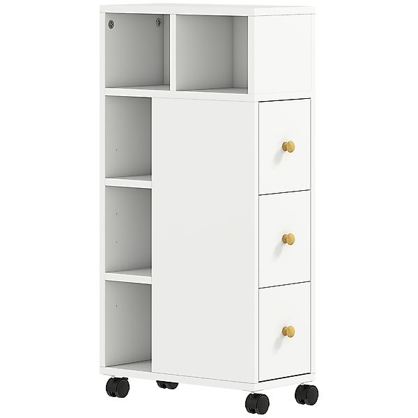 HOMCOM Badezimmerschrank Schmal, Badschrank mit 4 Rollen, 3 Schubladen, Nis günstig online kaufen