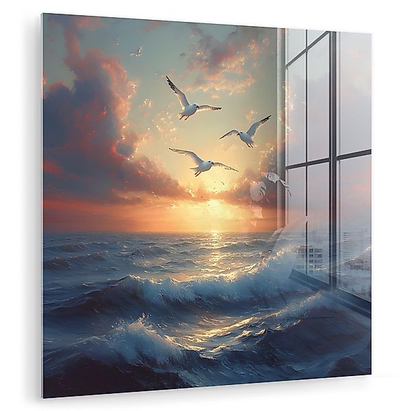 MuchoWow Acrylglasbild Möwen - Sonnenuntergang - günstig online kaufen