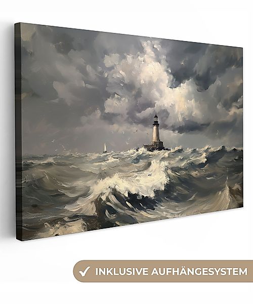 OneMillionCanvasses® Leinwandbild Leuchtturm - Wellen - günstig online kaufen