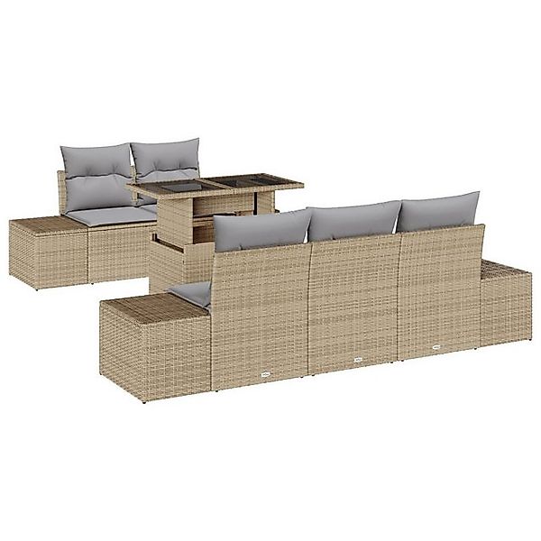 vidaXL Loungesofa 6-teiliges Garten Sofa Set mit Kissen Beige Poly Rattan, günstig online kaufen