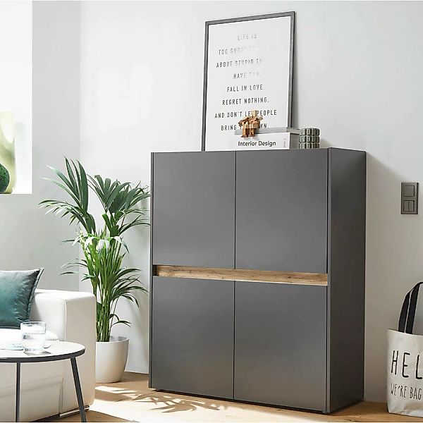 Highboard Esszimmer CRISP-61 in anthrazit mit Absetzungen in Wotan Eiche Nb günstig online kaufen