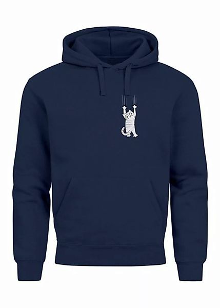 Neverless Hoodie Hoodie Herren Aufdruck Katze Cat Logo lustig Kapuzen-Pullo günstig online kaufen