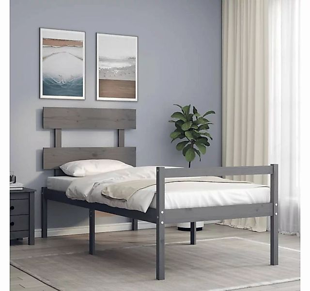 furnicato Bett Seniorenbett mit Kopfteil 100x200 cm Grau Massivholz günstig online kaufen