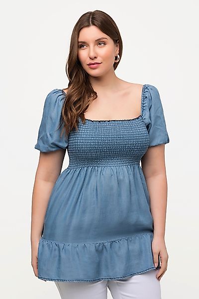 Ulla Popken Longbluse Smok-Longbluse A-Linie Carree-Ausschnitt günstig online kaufen