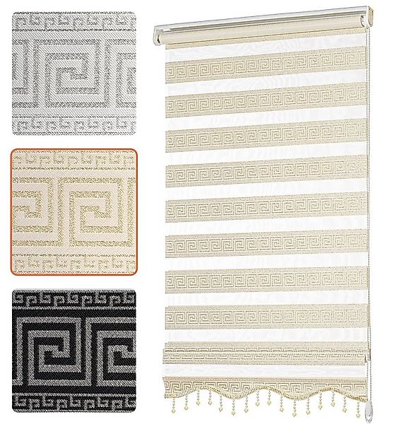 Doppelrollo mit Perlen, Mäander Ornamente Design, Bailena, Lichtschutz, ohn günstig online kaufen