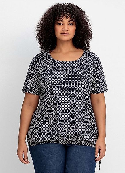 Sheego T-Shirt T-Shirt Kurzarm mit Tunnelzug am Saum und Alloverprint günstig online kaufen