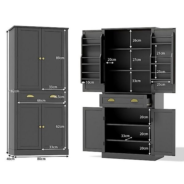 HAUSS SPOLE Hochschrank 182cm Highboard Küchenschrank Beistellschrank mit v günstig online kaufen