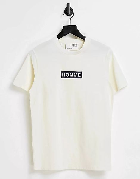 Selected Homme – T-Shirt mit Logo in Stein-Neutral günstig online kaufen
