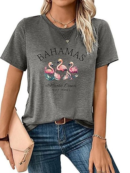 PYL Kurzarmbluse Damen bequemes Sommer Kurzarmbluse Locker Flamingo Print-S günstig online kaufen