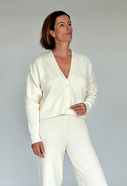 Zuckerwatte Strickjacke modische kurze Form, V-Ausschnitt, Merino Cashmere günstig online kaufen