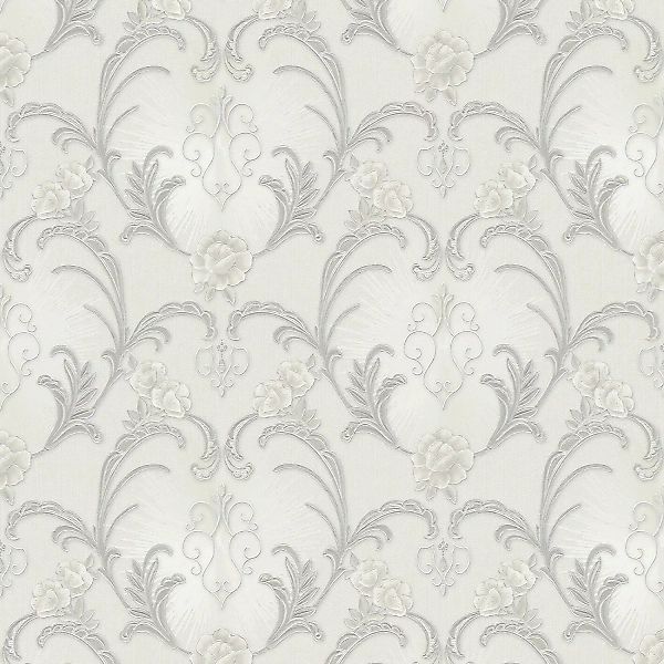 Bricoflor Vlies Barocktapete Hellgrau Grau Elegante Tapete mit Rosen und Or günstig online kaufen