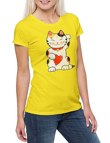 Urban Backwoods Print-Shirt Maneki Neko II Damen T-Shirt Cat Katze Winkekat günstig online kaufen