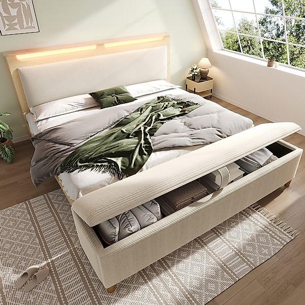 OKWISH Holzbett Kopfteil mit Stauraum (Doppelbett, günstig online kaufen