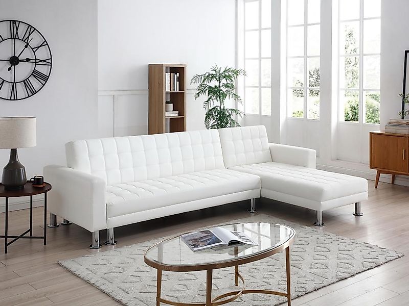 Ecksofa mit Schlaffunktion - Ecke wechselbar - Kunstleder - Weiß - WILLIS I günstig online kaufen