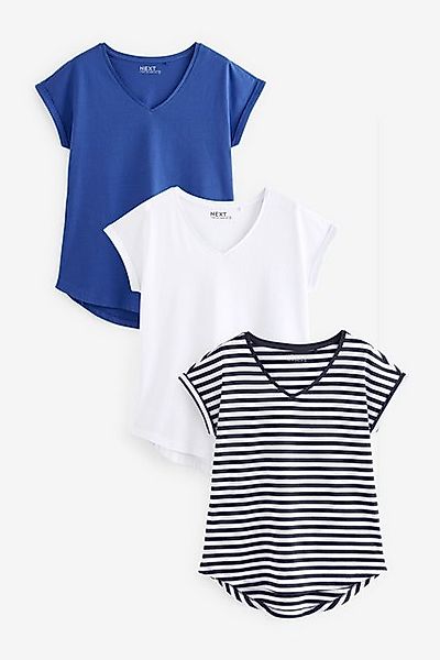 Next V-Shirt 3 T-Shirts V-Ausschnitt Flügelärmel, günstig online kaufen