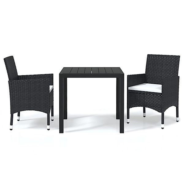 vidaXL 3-tlg Garten-Essgruppe mit Kissen Poly Rattan Schwarz Modell 3 günstig online kaufen