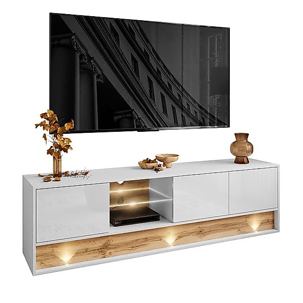 ALLHOUSE24 TV-Schrank MILA Lowboard 180 cm mit Einsatz aus Wotan Eiche LED günstig online kaufen