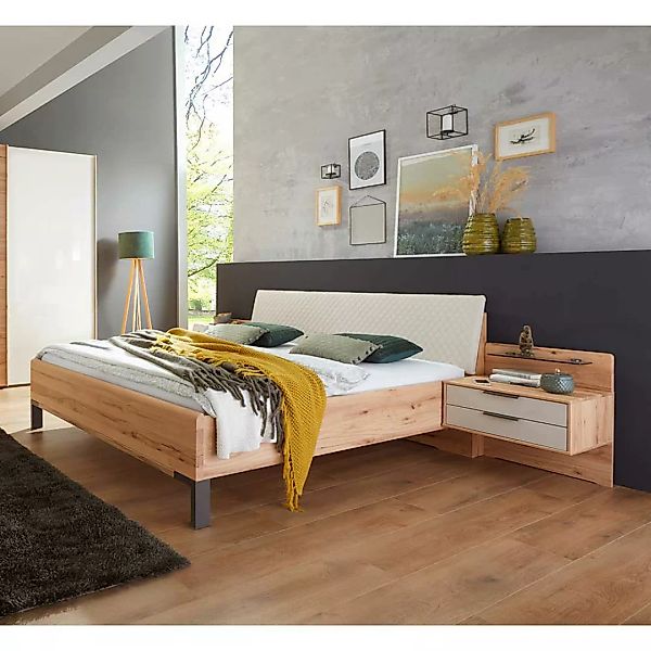 Breites Bett aus Kernbuche Massivholz und Kunstleder Made in Germany (dreit günstig online kaufen