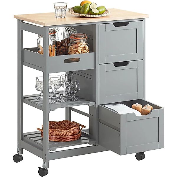 SoBuy Servierwagen Küchenwagen mit 2 Ablagen und 1 Tablett Küchenregal 67x8 günstig online kaufen