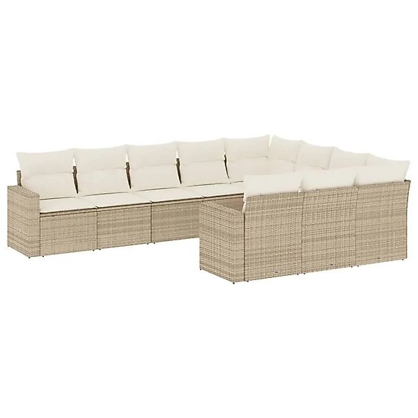 vidaXL 10-Tlg Garten-Sofagarnitur mit Kissen Beige Poly Rattan 3251825 günstig online kaufen