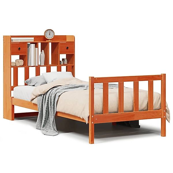 vidaXL Massivholzbett mit Regal ohne Matratze Wachsbraun 75x190 cm 3321753 günstig online kaufen