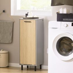 SoBuy Wäscheschrank mit ausklappbarem Wäschesack Holz Metall Naturgrau BZR1 günstig online kaufen