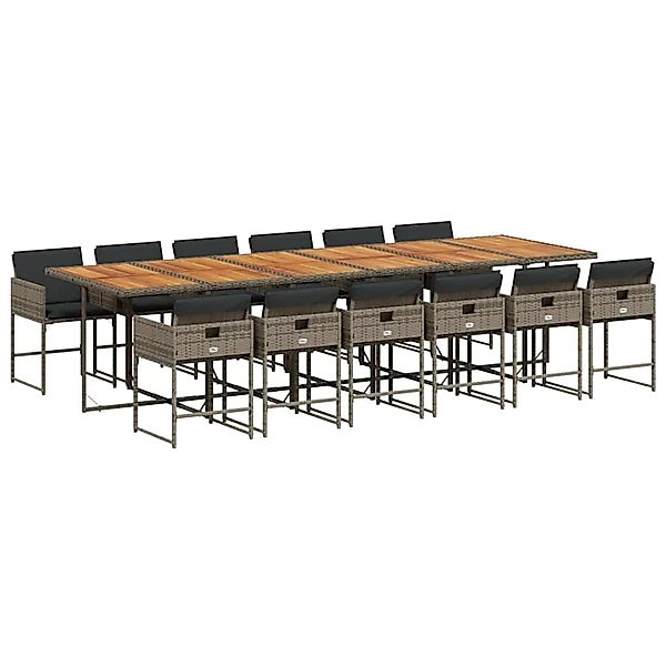 vidaXL 13-Tlg Garten-Essgruppe mit Kissen Grau Poly Rattan 3211310 günstig online kaufen