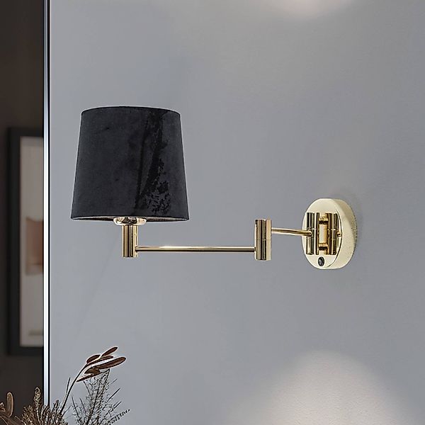 Wandleuchte Solo, Kegel, Velours, schwarz/gold günstig online kaufen