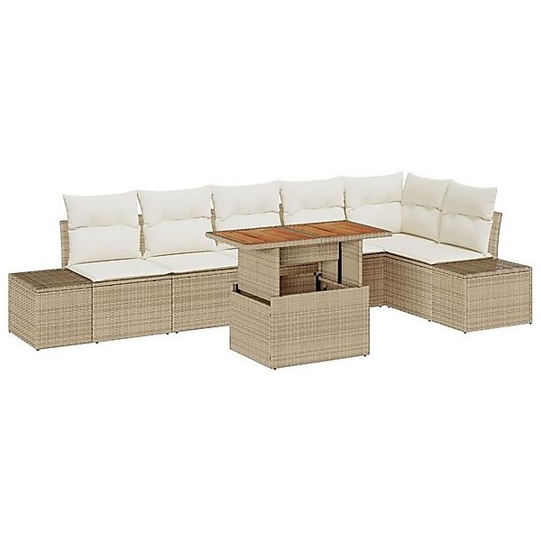 vidaXL Loungesofa 7-tlg. Garten-Essgruppe mit Kissen Beige Poly Rattan, 7 T günstig online kaufen