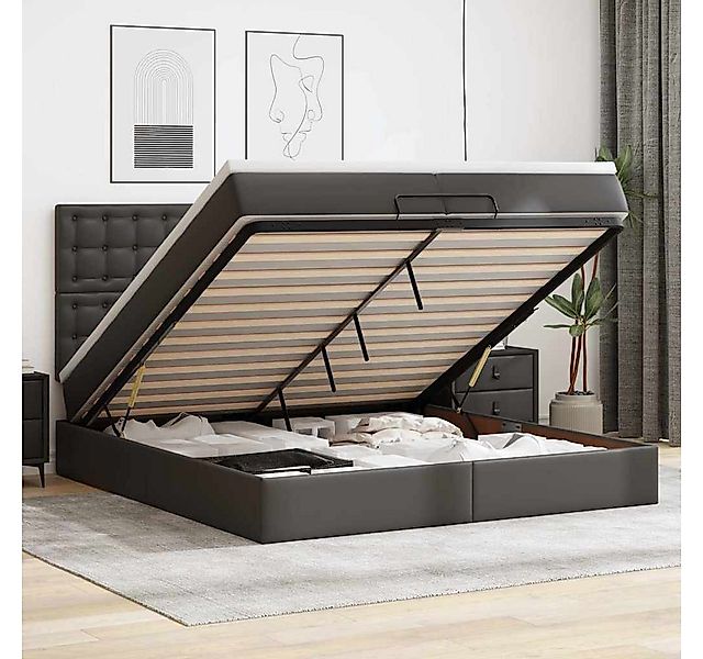 vidaXL Bett, Ottoman-Bett mit Matratzen & LEDs Schwarz 200x200 cm Kunstlede günstig online kaufen