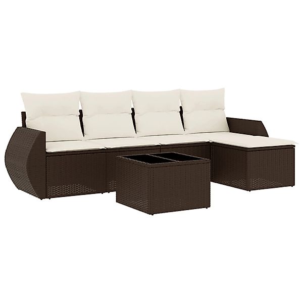 vidaXL 6-Tlg Garten-Sofagarnitur mit Kissen Braun Poly Rattan 3253640 günstig online kaufen