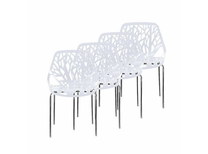 Makika Esszimmerstuhl Retro Stuhl Design-Stuhl - CALUNA 4er Set in Weiß günstig online kaufen