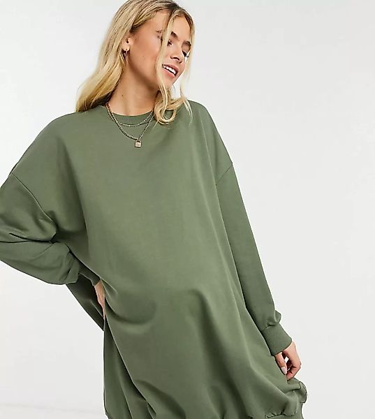 ASOS DESIGN Maternity – Oversize-Sweatshirtkleid in Khaki-Grün günstig online kaufen